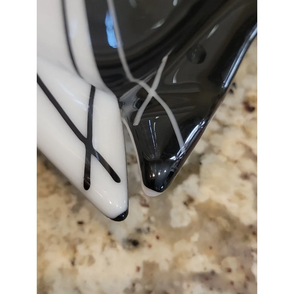 Hand Crafted Black & White Abstract Art Glass Bowl Decorative Home Decor